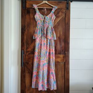 NWT Love The Label Eva Jumpsuit Small Boho Floral Festival Resort Wear Wide Leg